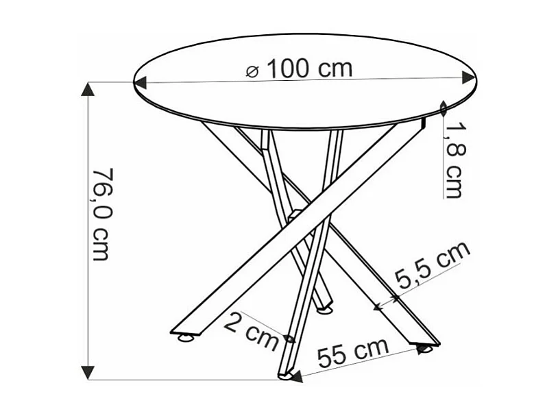 Table à manger ronde 100 cm plateau noix et pieds noir EDGAR