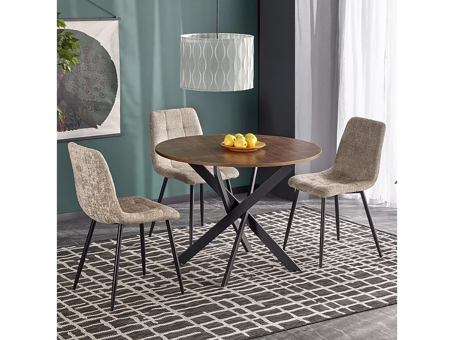 Table à manger ronde 100 cm plateau noix et pieds noir EDGAR