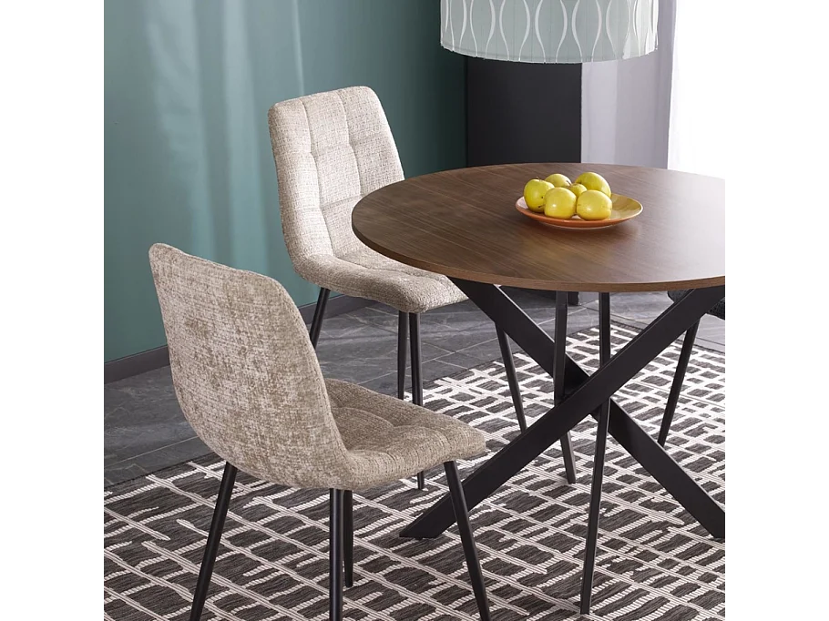 Table à manger ronde 100 cm plateau noix et pieds noir EDGAR