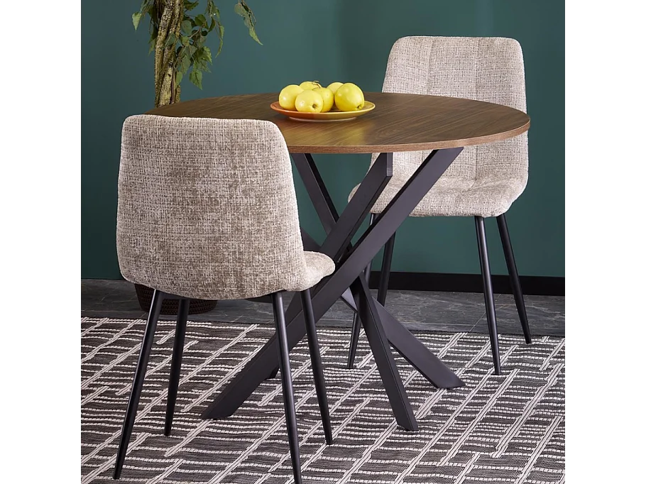 Table à manger ronde 100 cm plateau noix et pieds noir EDGAR