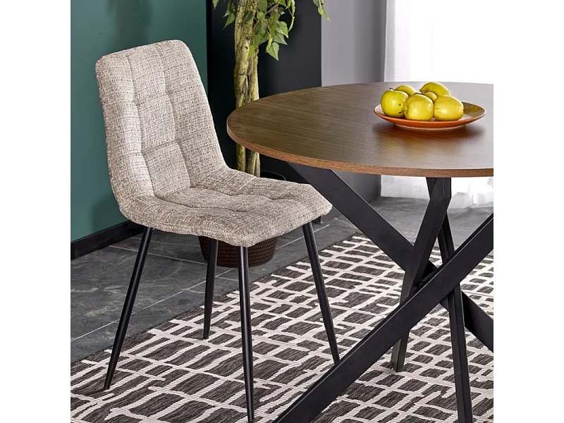 Table à manger ronde 100 cm plateau noix et pieds noir EDGAR