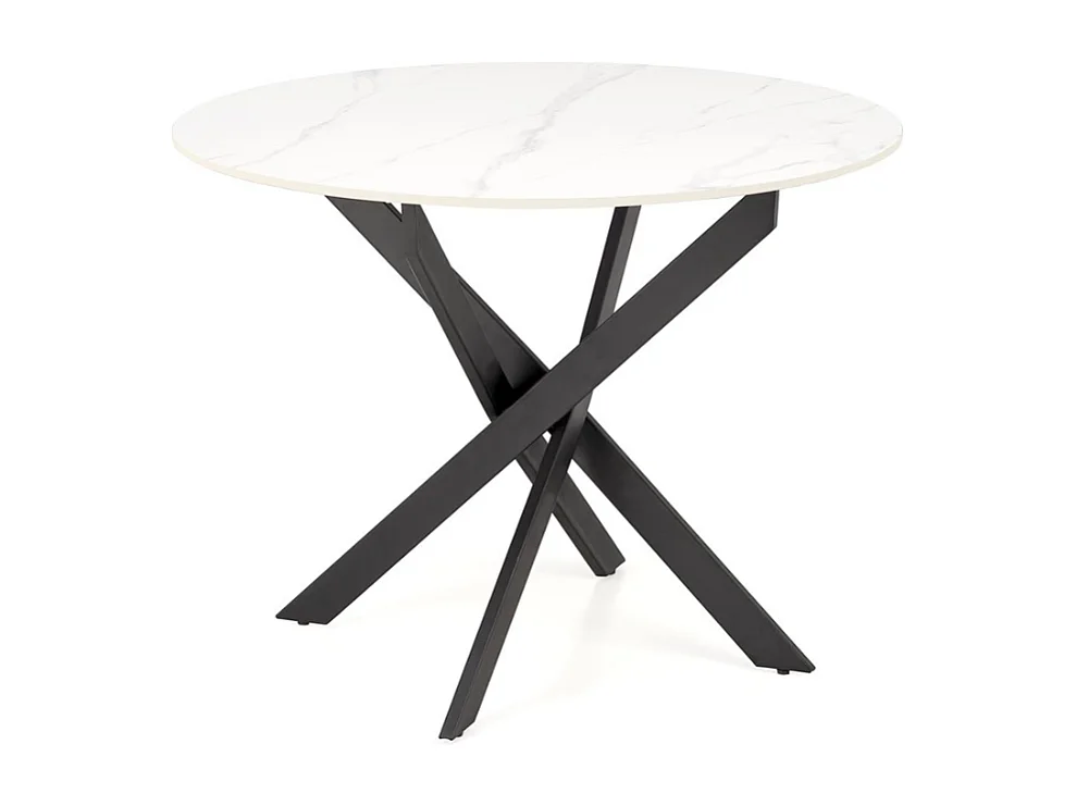 Tavolo da pranzo rotondo da 100 cm con piano in marmo bianco e gambe nere EDGAR 2
