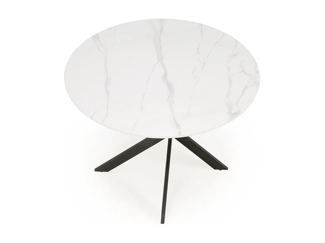 Tavolo da pranzo rotondo da 100 cm con piano in marmo bianco e gambe nere EDGAR 2