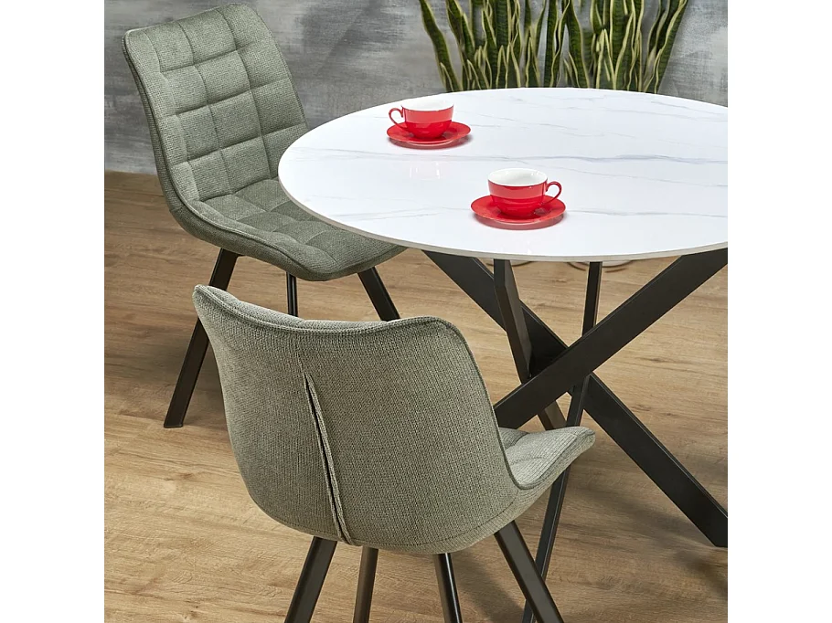 Tavolo da pranzo rotondo da 100 cm con piano in marmo bianco e gambe nere EDGAR 2