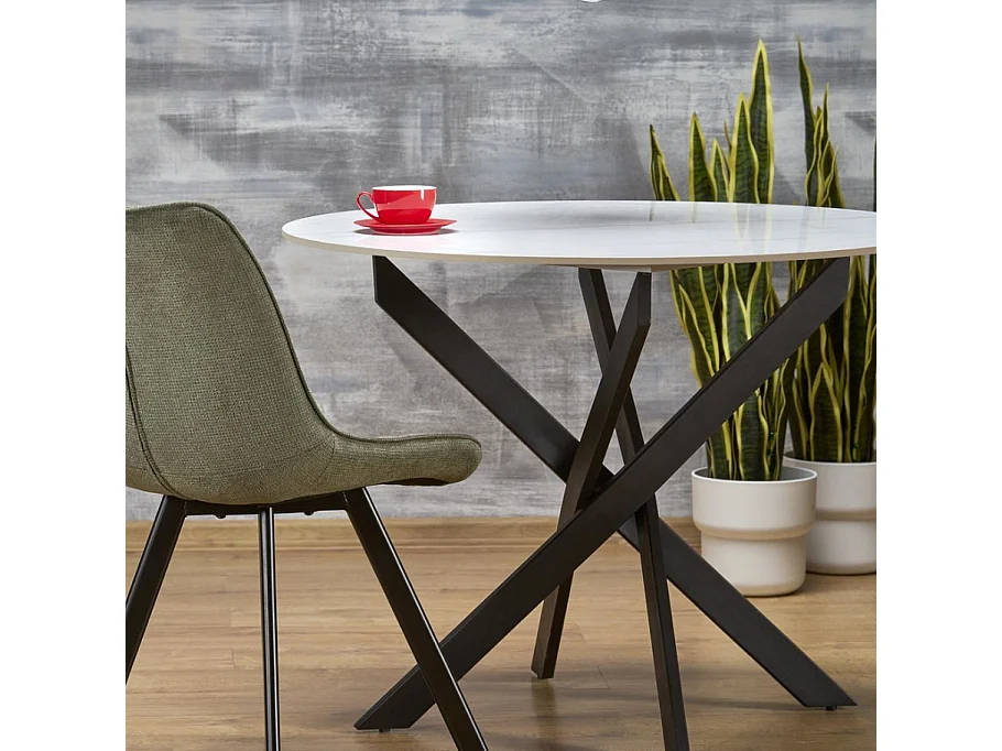 Tavolo da pranzo rotondo da 100 cm con piano in marmo bianco e gambe nere EDGAR 2