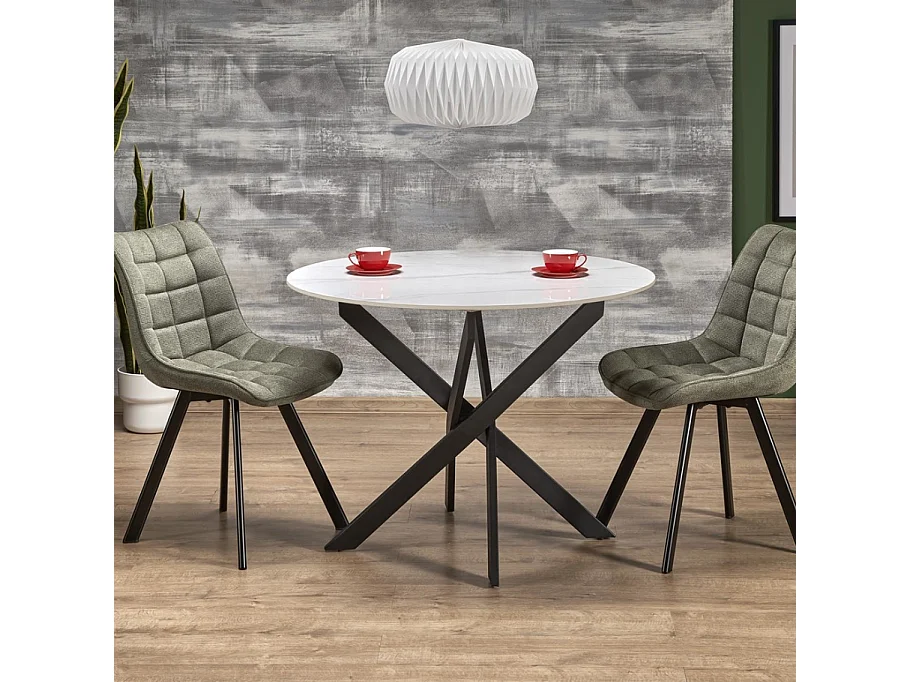 Tavolo da pranzo rotondo da 100 cm con piano in marmo bianco e gambe nere EDGAR 2