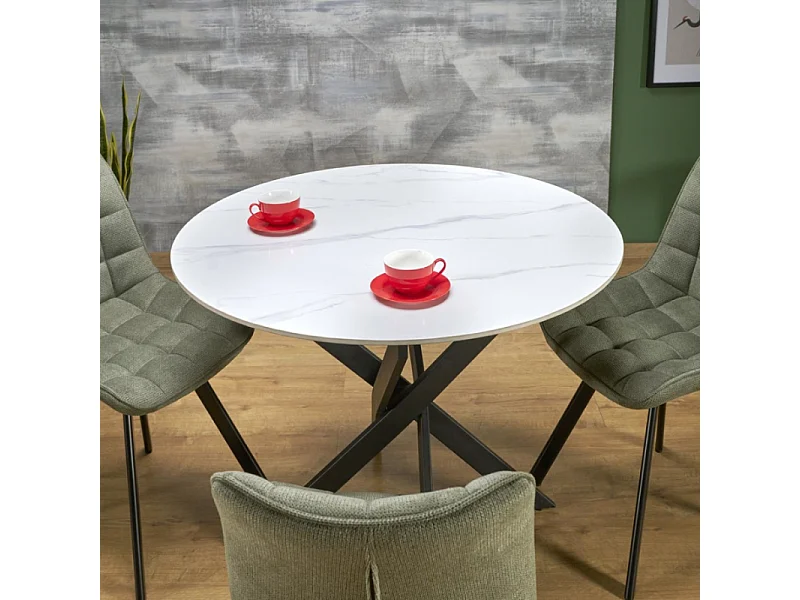 Tavolo da pranzo rotondo da 100 cm con piano in marmo bianco e gambe nere EDGAR 2