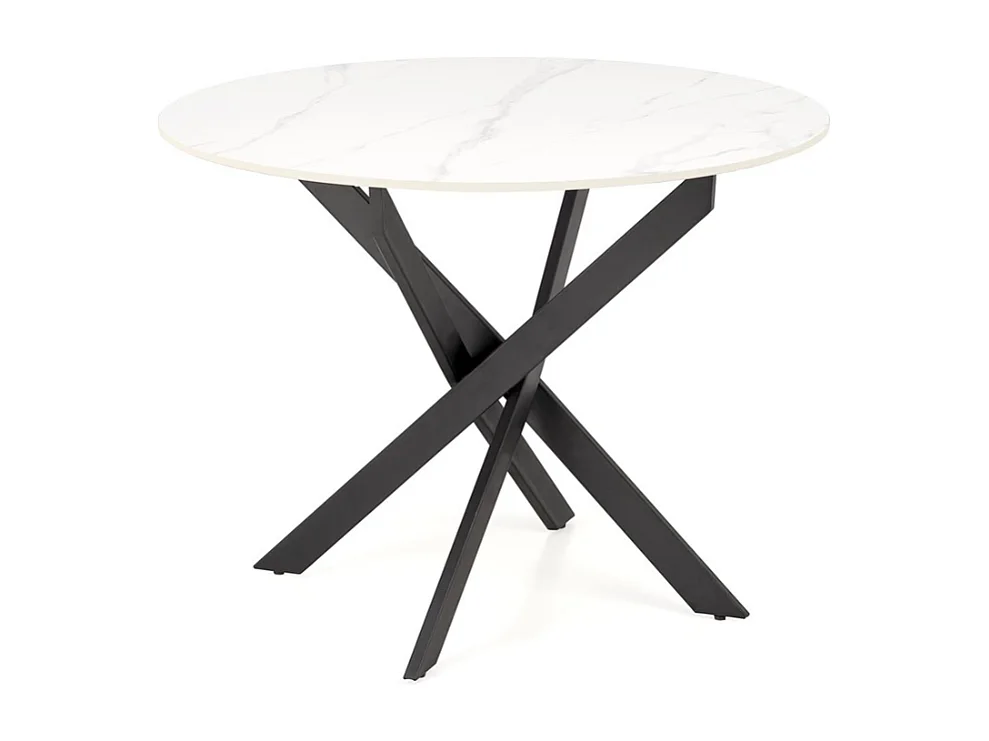 Tavolo da pranzo rotondo da 100 cm con piano in marmo bianco e gambe nere EDGAR 2