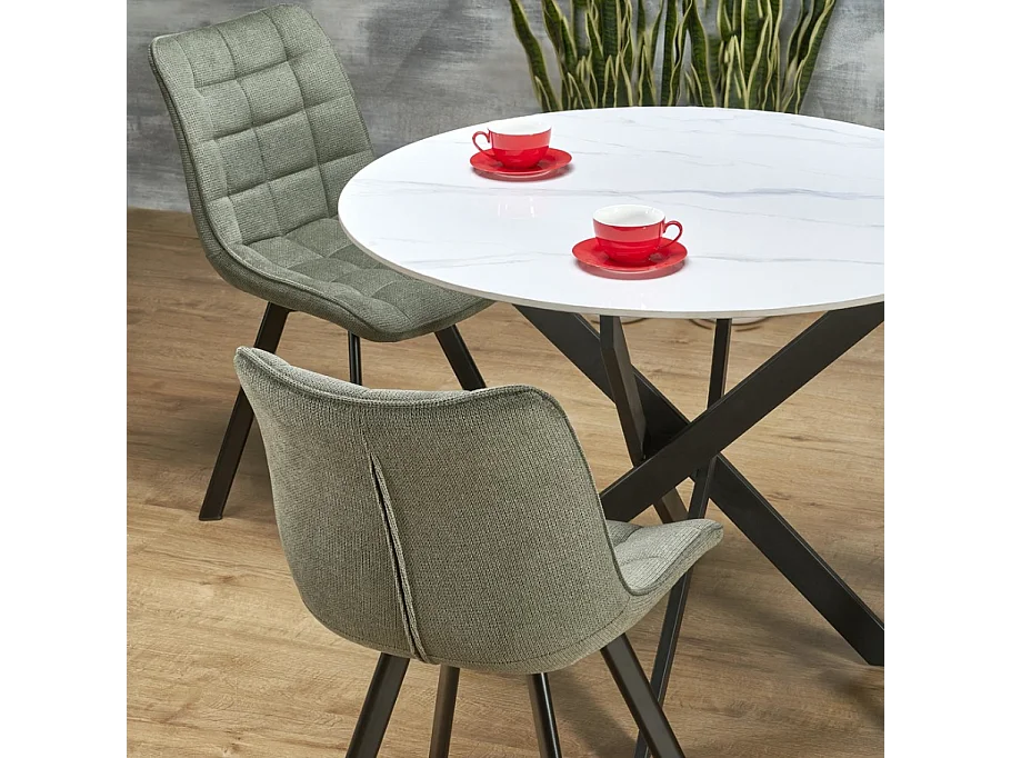 Tavolo da pranzo rotondo da 100 cm con piano in marmo bianco e gambe nere EDGAR 2