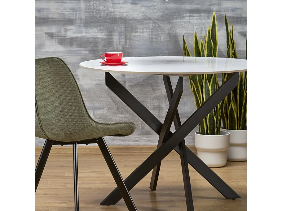 Tavolo da pranzo rotondo da 100 cm con piano in marmo bianco e gambe nere EDGAR 2