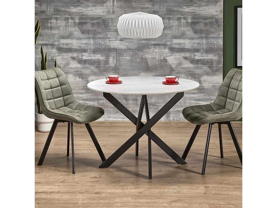 Tavolo da pranzo rotondo da 100 cm con piano in marmo bianco e gambe nere EDGAR 2