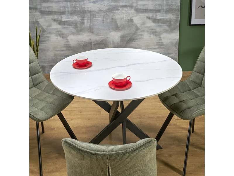 Tavolo da pranzo rotondo da 100 cm con piano in marmo bianco e gambe nere EDGAR 2