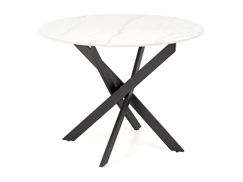 Tavolo da pranzo rotondo da 100 cm con piano in marmo bianco e gambe nere EDGAR 2