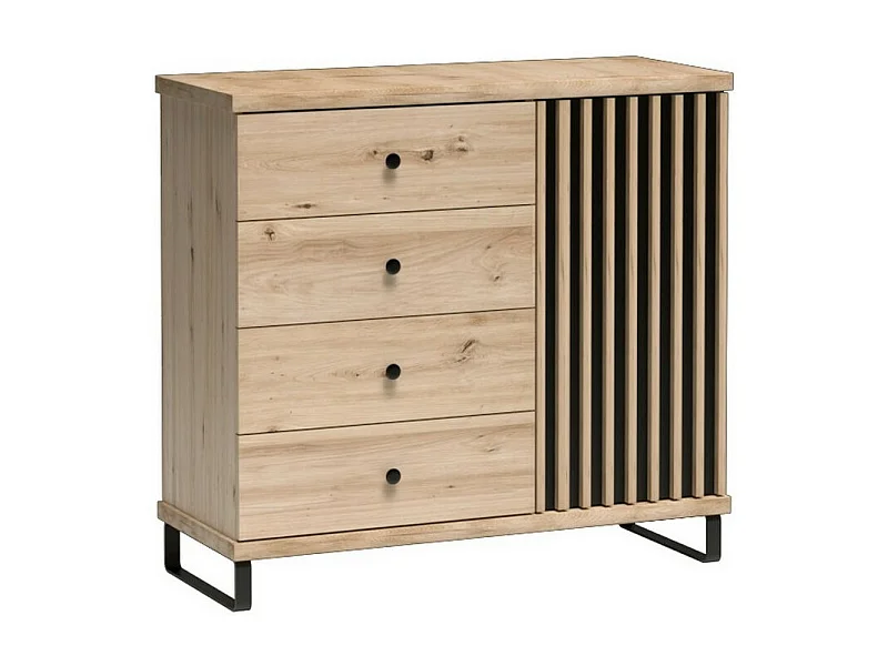 Cómoda Hendall de aspecto roble con patas de metal negro