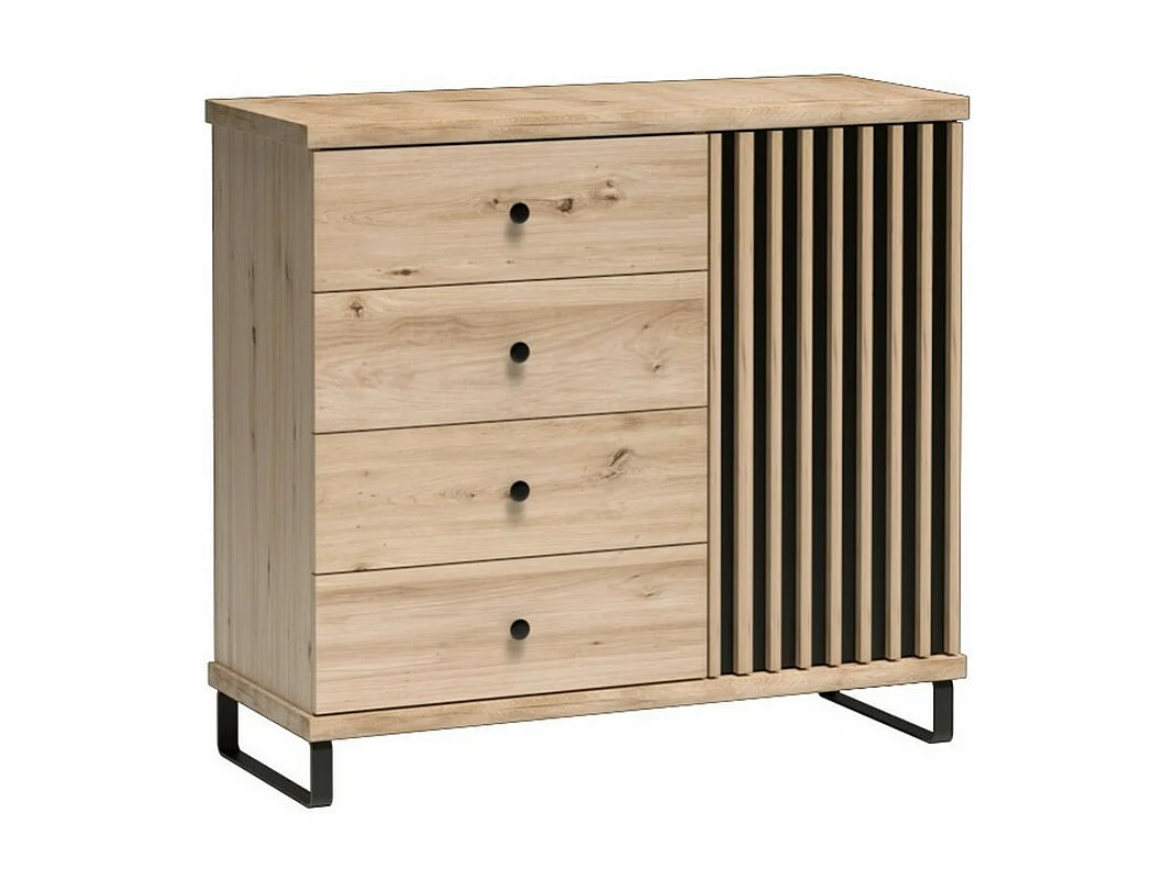 Cassettiera Hendall in rovere con gambe in metallo nero