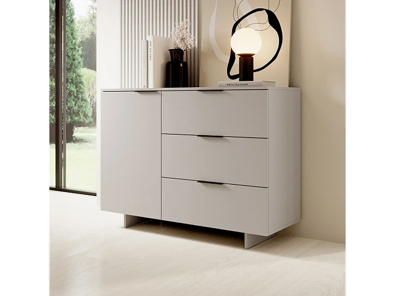 Bahut beige 1 porte 3 tiroirs - 120cm Jude