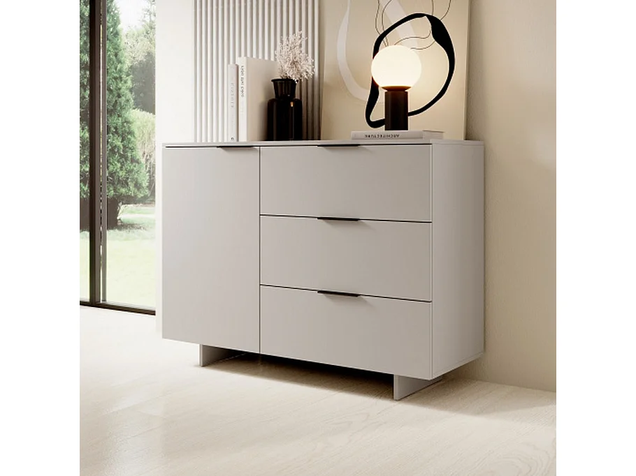 Bahut beige 1 porte 3 tiroirs - 120cm Jude