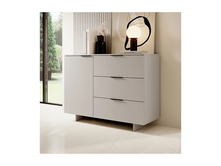 Bahut beige 1 porte 3 tiroirs - 120cm Jude