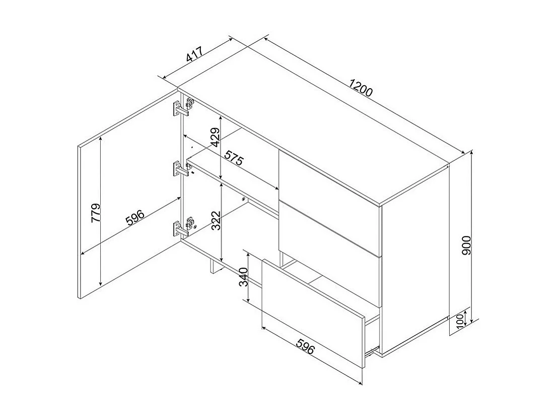 Bahut beige 1 porte 3 tiroirs - 120cm Jude