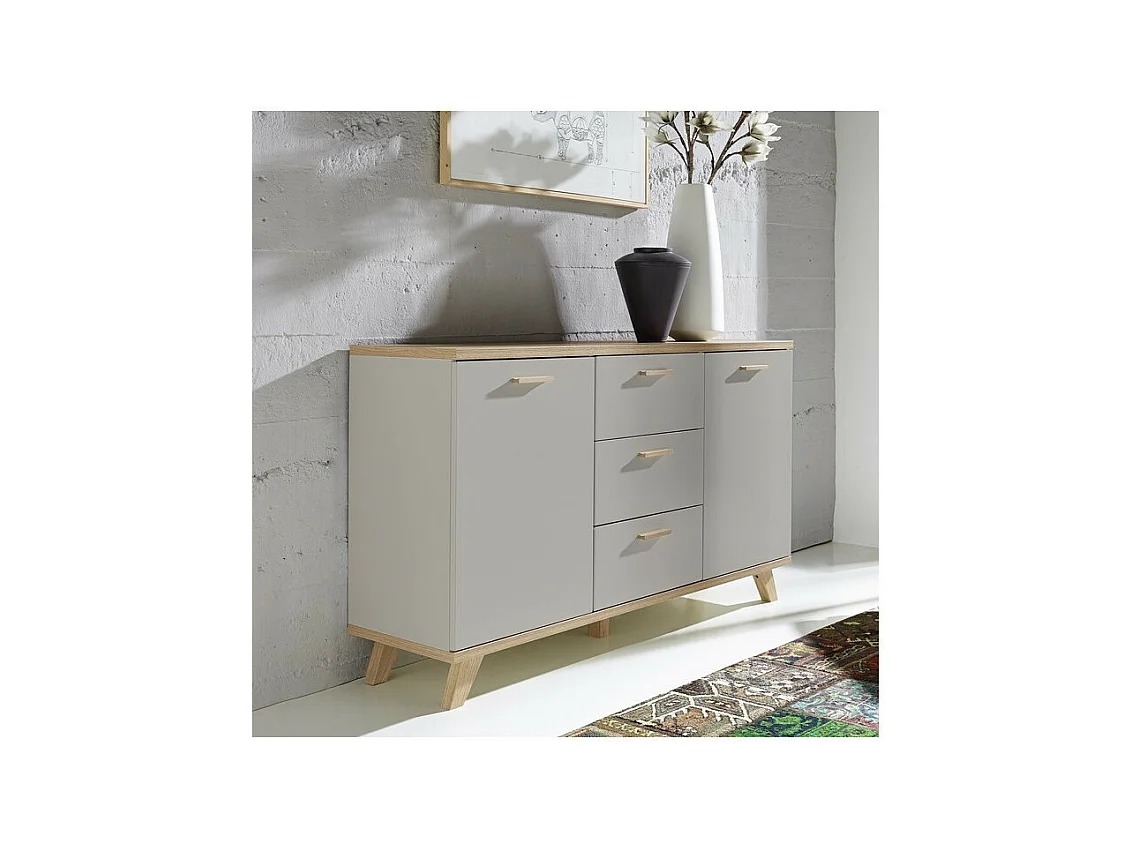Buffet scandinave gris 2 portes 3 tiroirs Elsborg