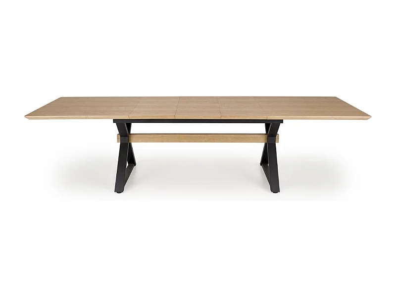 Table à manger extensible 180 - 300 cm en bois naturel et pieds en métal noir HENRY