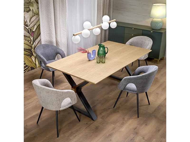 Table à manger extensible 180 - 300 cm en bois naturel et pieds en métal noir HENRY