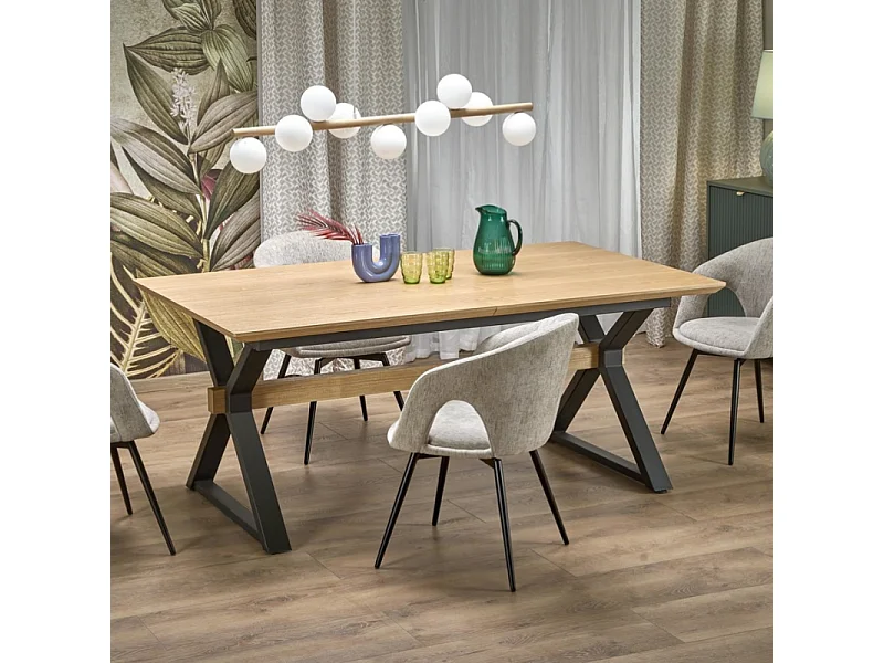 Table à manger extensible 180 - 300 cm en bois naturel et pieds en métal noir HENRY