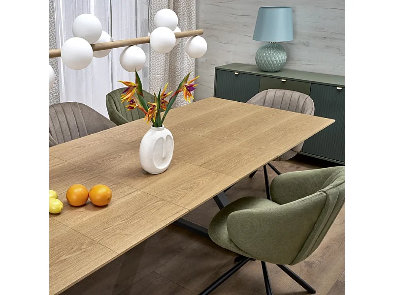 Table à manger extensible 180 - 300 cm en bois naturel et pieds en métal noir HENRY