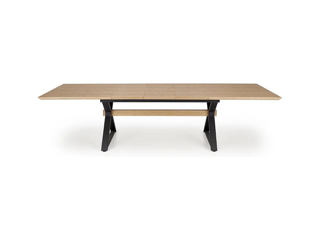 Table à manger extensible 180 - 300 cm en bois naturel et pieds en métal noir HENRY
