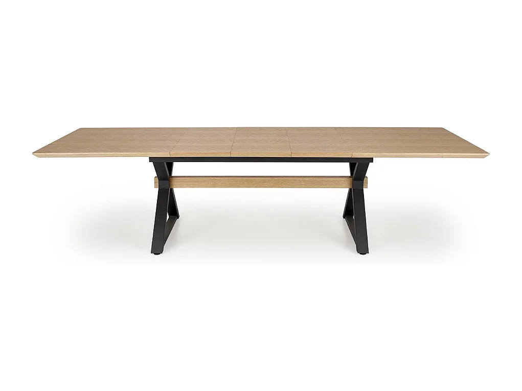 Table à manger extensible 180 - 300 cm en bois naturel et pieds en métal noir HENRY