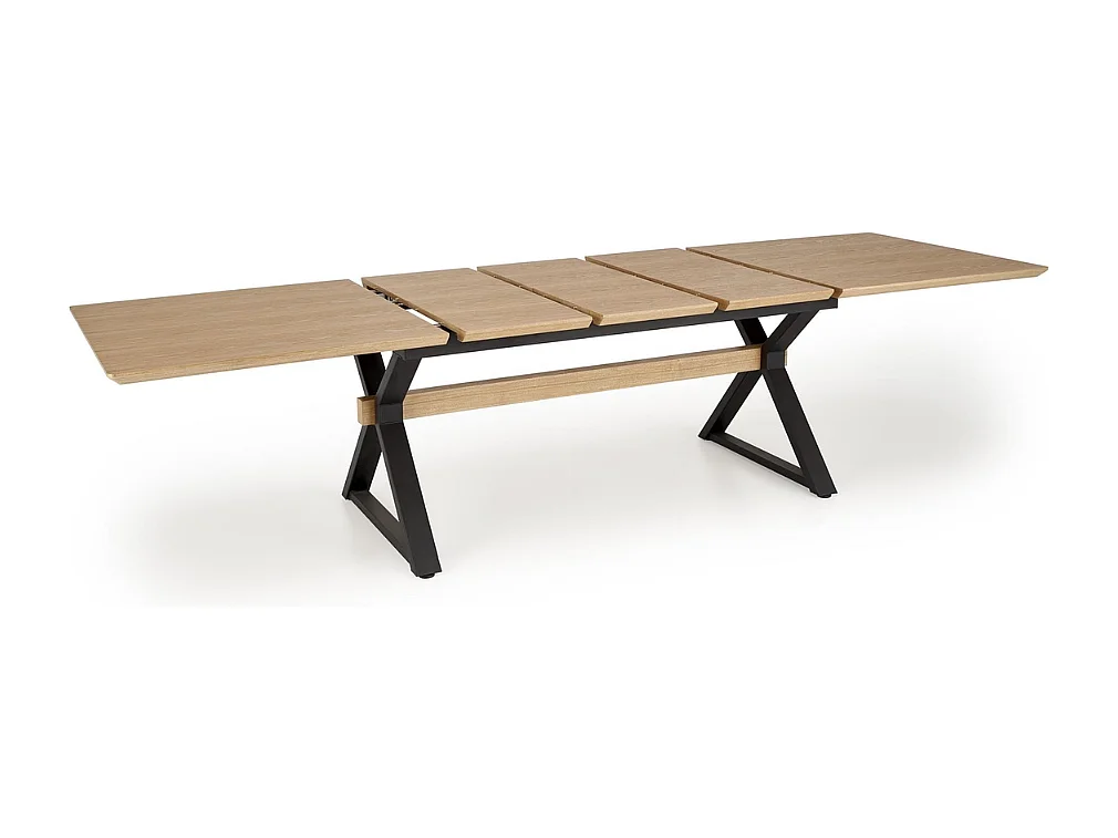 Table à manger extensible 180 - 300 cm en bois naturel et pieds en métal noir HENRY