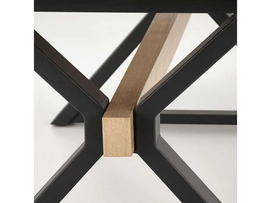 Table à manger extensible 180 - 300 cm en bois naturel et pieds en métal noir HENRY