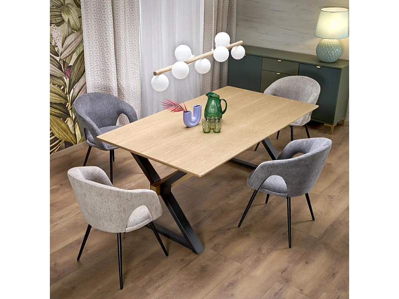 Tavolo da pranzo allungabile 180 - 300 cm in legno naturale con gambe in metallo nero HENRY