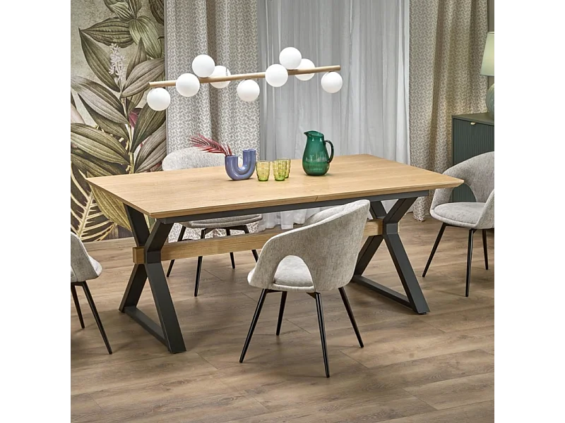 Tavolo da pranzo allungabile 180 - 300 cm in legno naturale con gambe in metallo nero HENRY