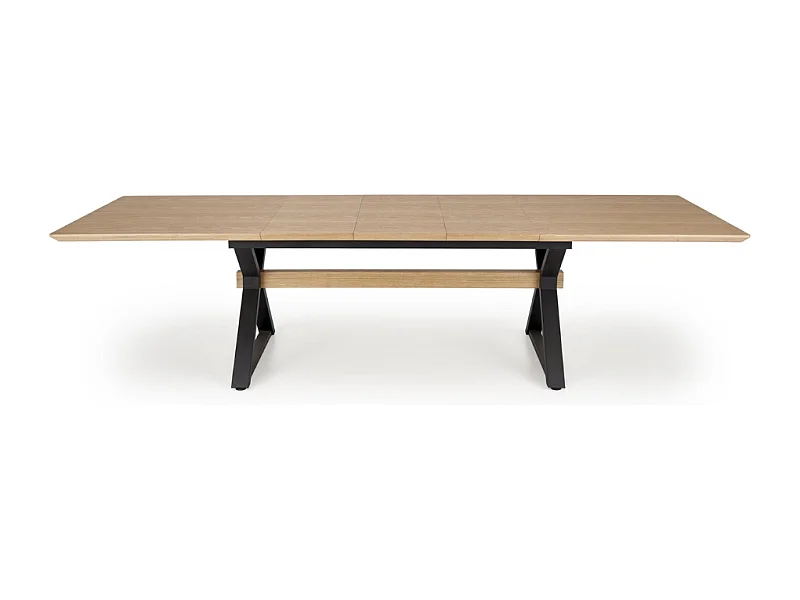 Mesa de comedor extensible 180 - 300 cm en madera natural con patas de metal negro HENRY