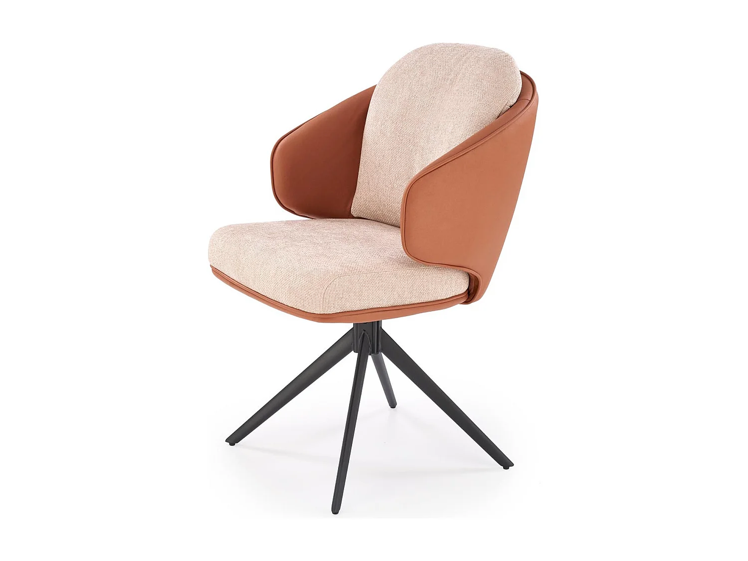 Chaise pivotante design en éco-cuir marron et tissu beige Acoro