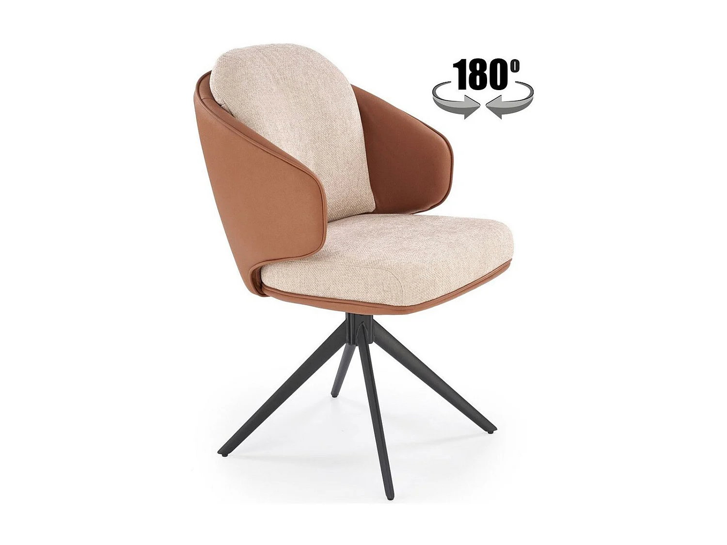 Chaise pivotante design en éco-cuir marron et tissu beige Acoro