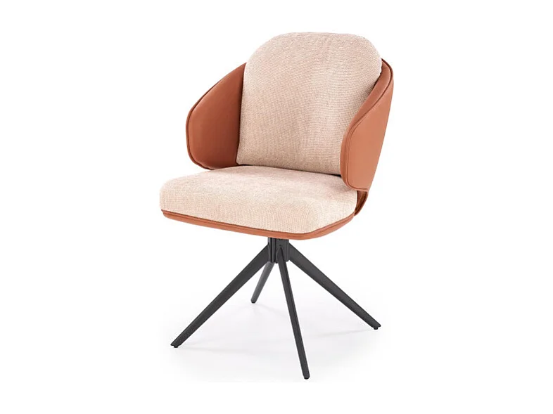 Chaise pivotante design en éco-cuir marron et tissu beige Acoro