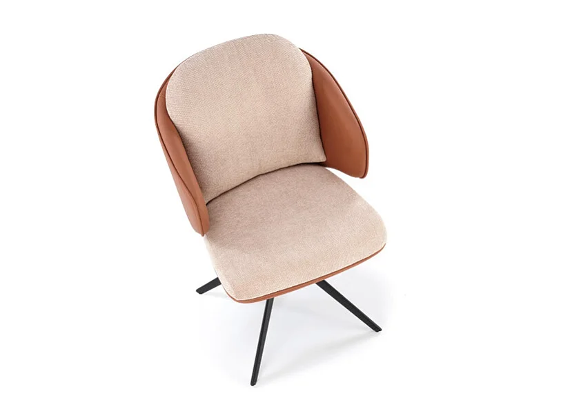Chaise pivotante design en éco-cuir marron et tissu beige Acoro