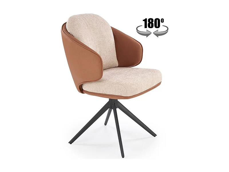 Chaise pivotante design en éco-cuir marron et tissu beige Acoro