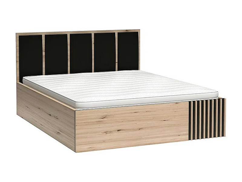 Lit style chêne 160 x 200 cm avec coffre de rangement Hendall