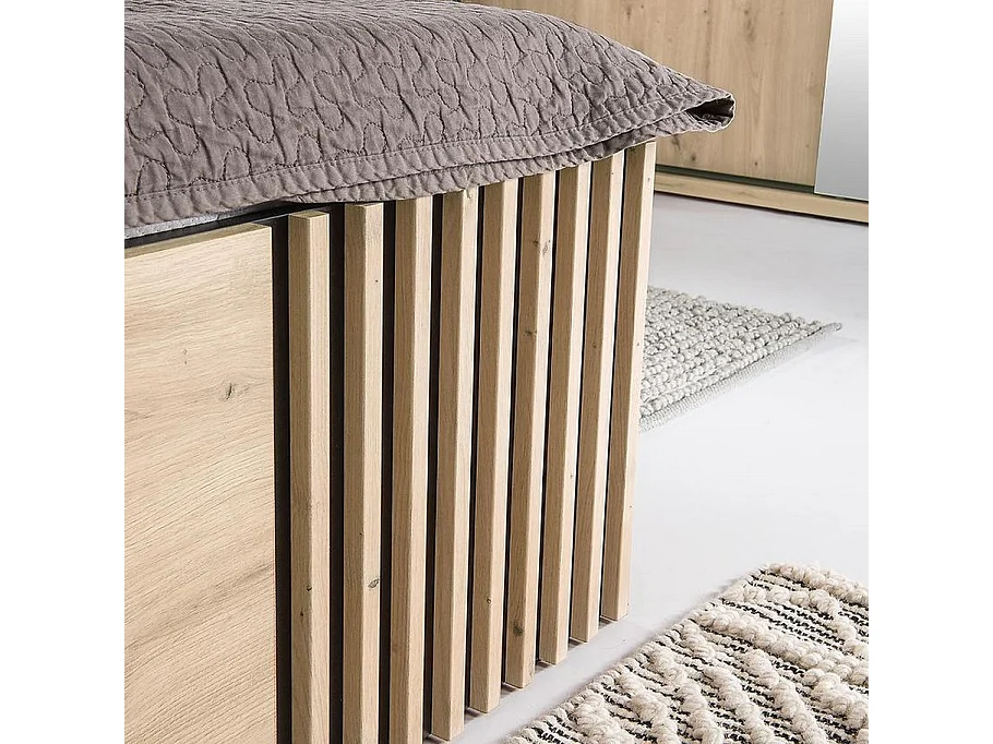 Lit style chêne 160 x 200 cm avec coffre de rangement Hendall