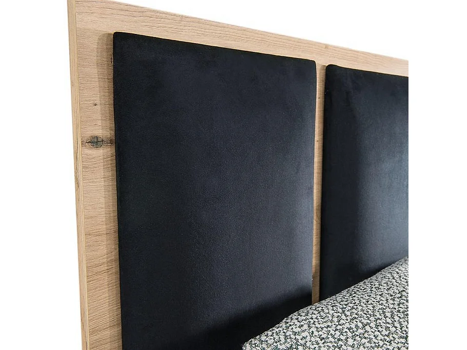 Lit style chêne 160 x 200 cm avec coffre de rangement Hendall