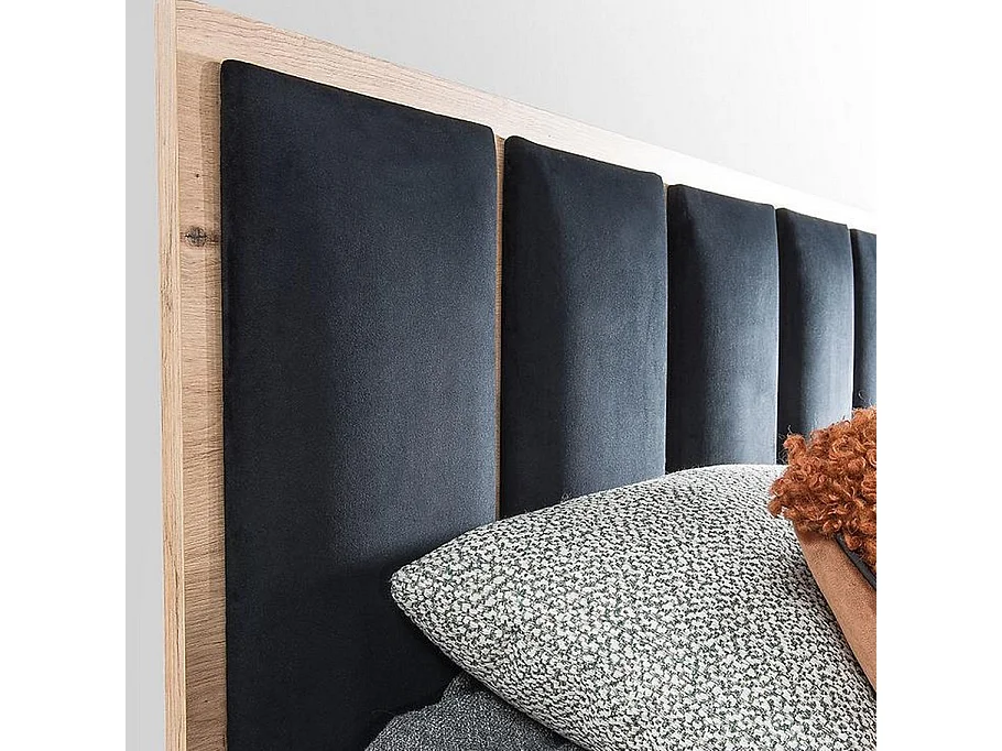 Lit style chêne 160 x 200 cm avec coffre de rangement Hendall