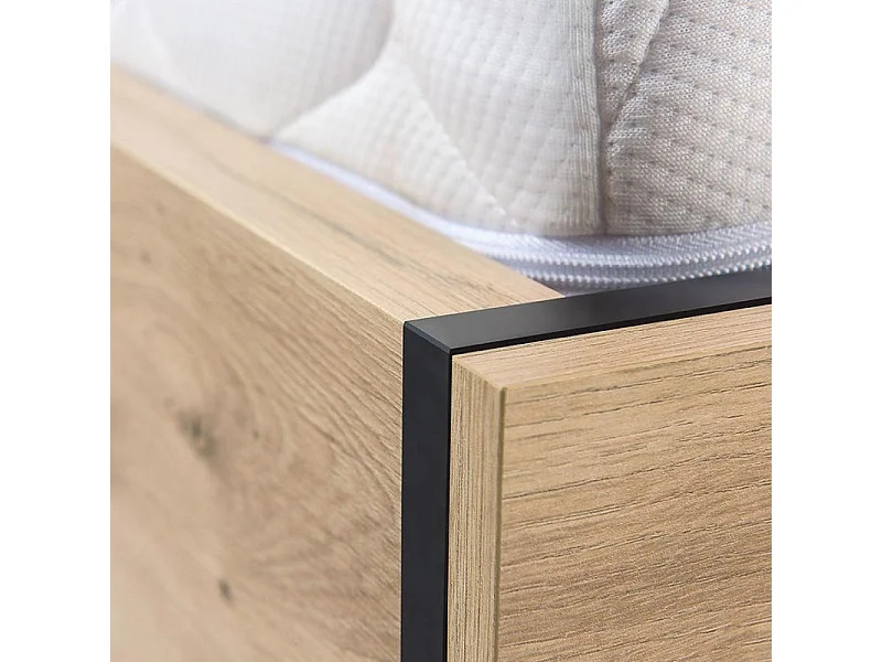 Lit style chêne 160 x 200 cm avec coffre de rangement Hendall