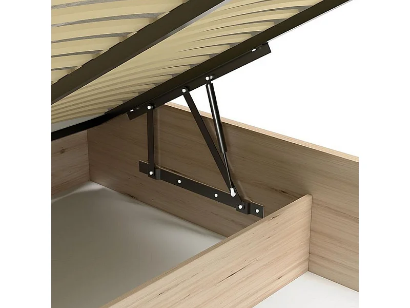 Lit style chêne 160 x 200 cm avec coffre de rangement Hendall