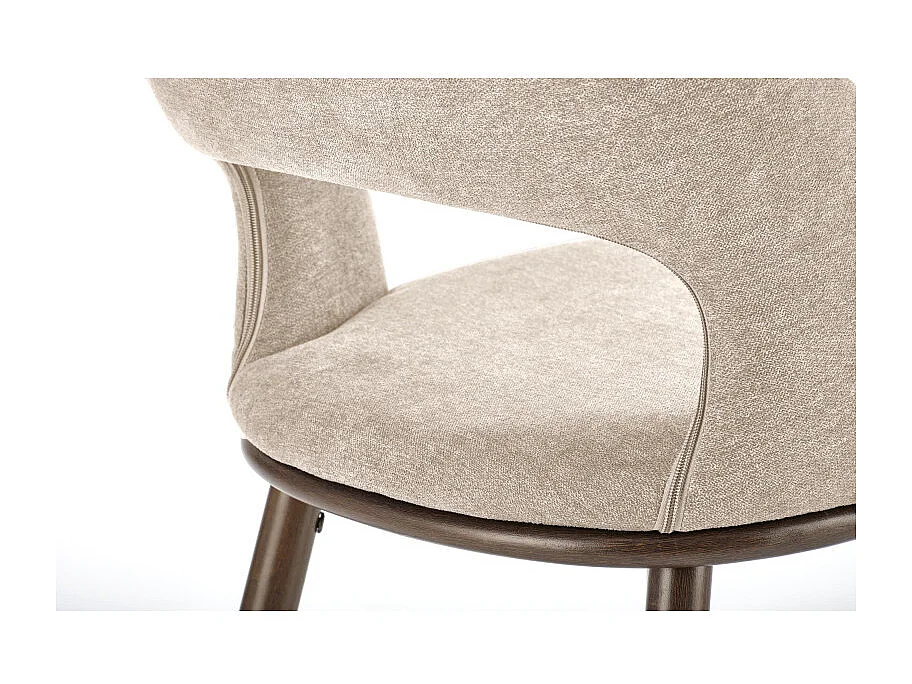 Chaise de bar en tissu beige avec pieds en métal aspect noyer Souad