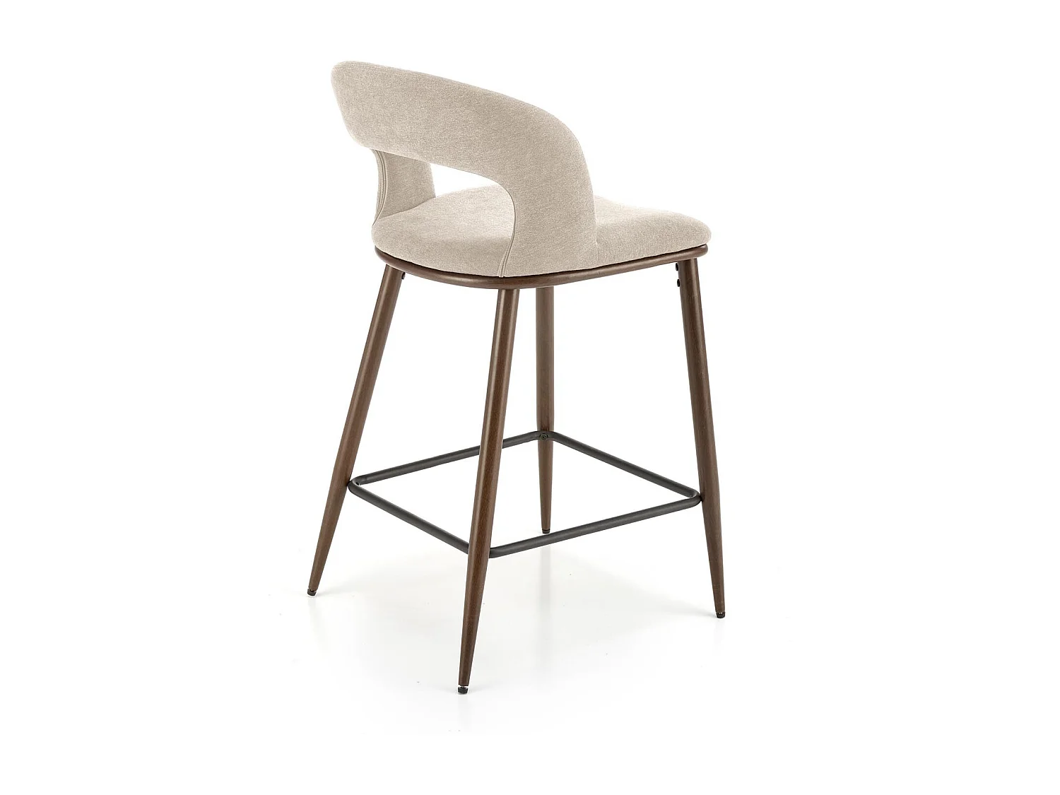 Chaise de bar en tissu beige avec pieds en métal aspect noyer Souad