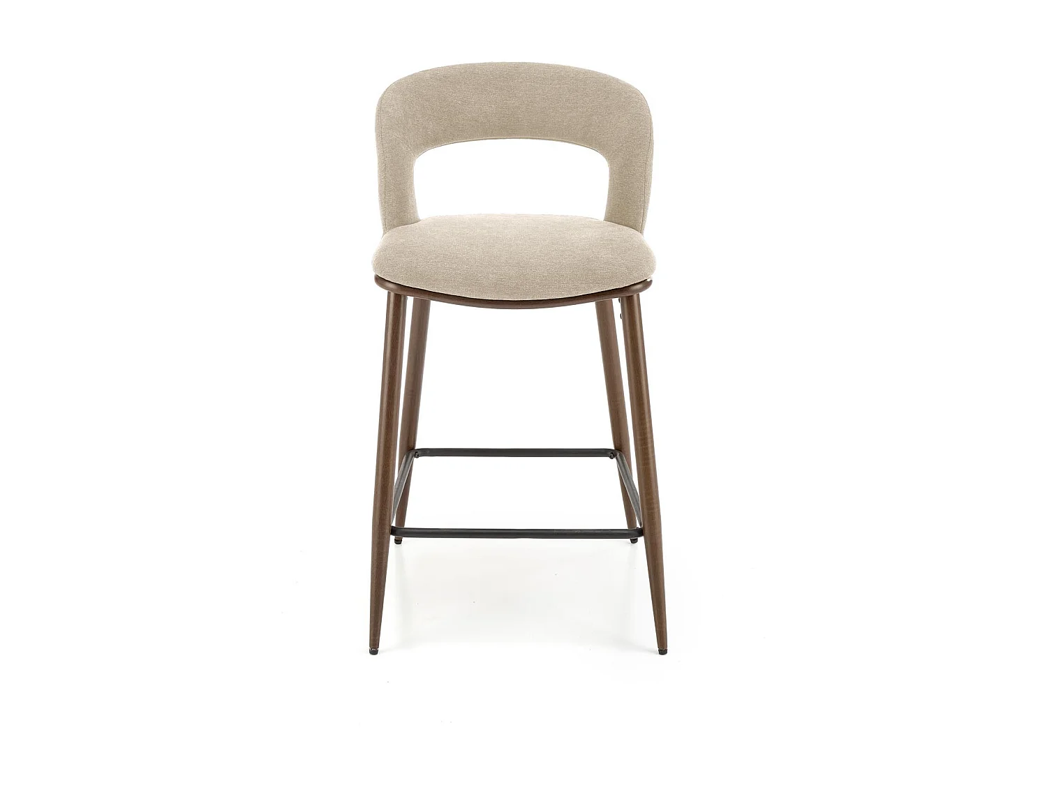 Chaise de bar en tissu beige avec pieds en métal aspect noyer Souad