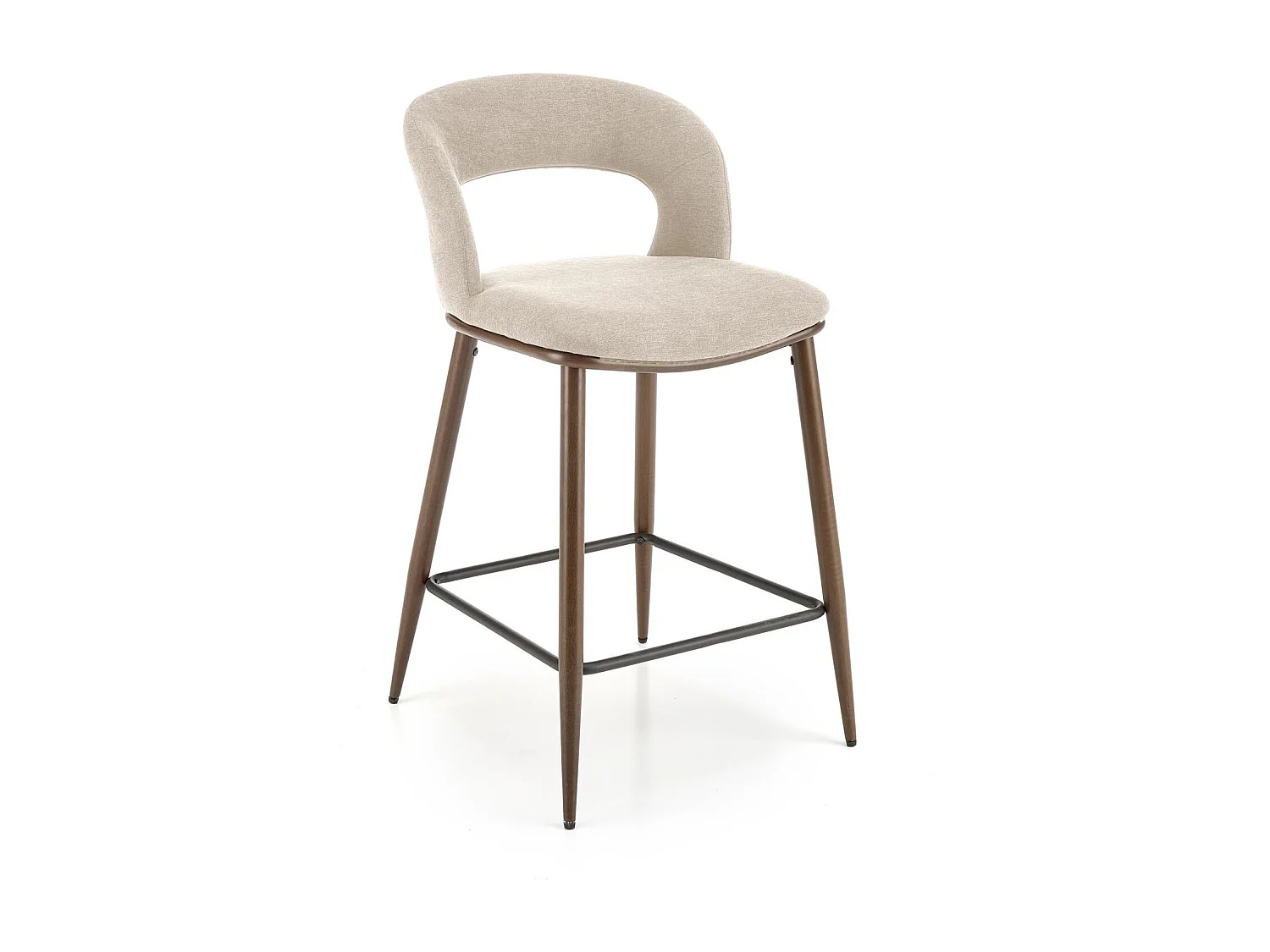 Chaise de bar en tissu beige avec pieds en métal aspect noyer Souad